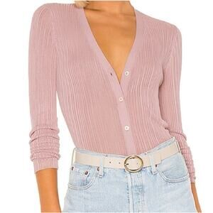 Theory Women's Ribbed Pink V Neck Size P Classic Preppy Chic